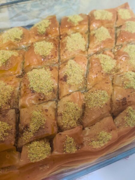 baking tray filled with turkish baklava