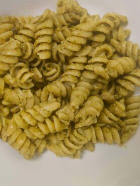 fusilli with pesto on a plate